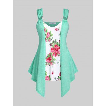 

Plus Size & Curve Floral Print Handkerchief 2 in 1 Tank Top, Light green