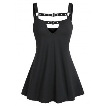 

Grommet O Ring Buckle Cutout Tank Top, Black