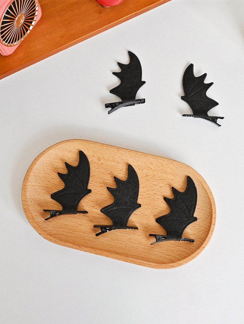 3 Pieces Gothic Cute Bat Wing Hair Clips - BLACK 