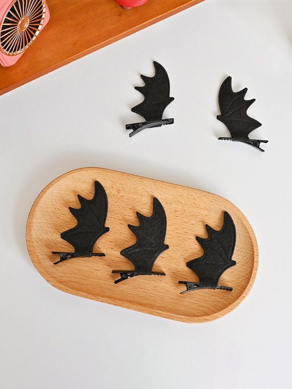 3 Pièces Pinces à Cheveux Aile de Chauve-souris Mignon Gothique - Noir 