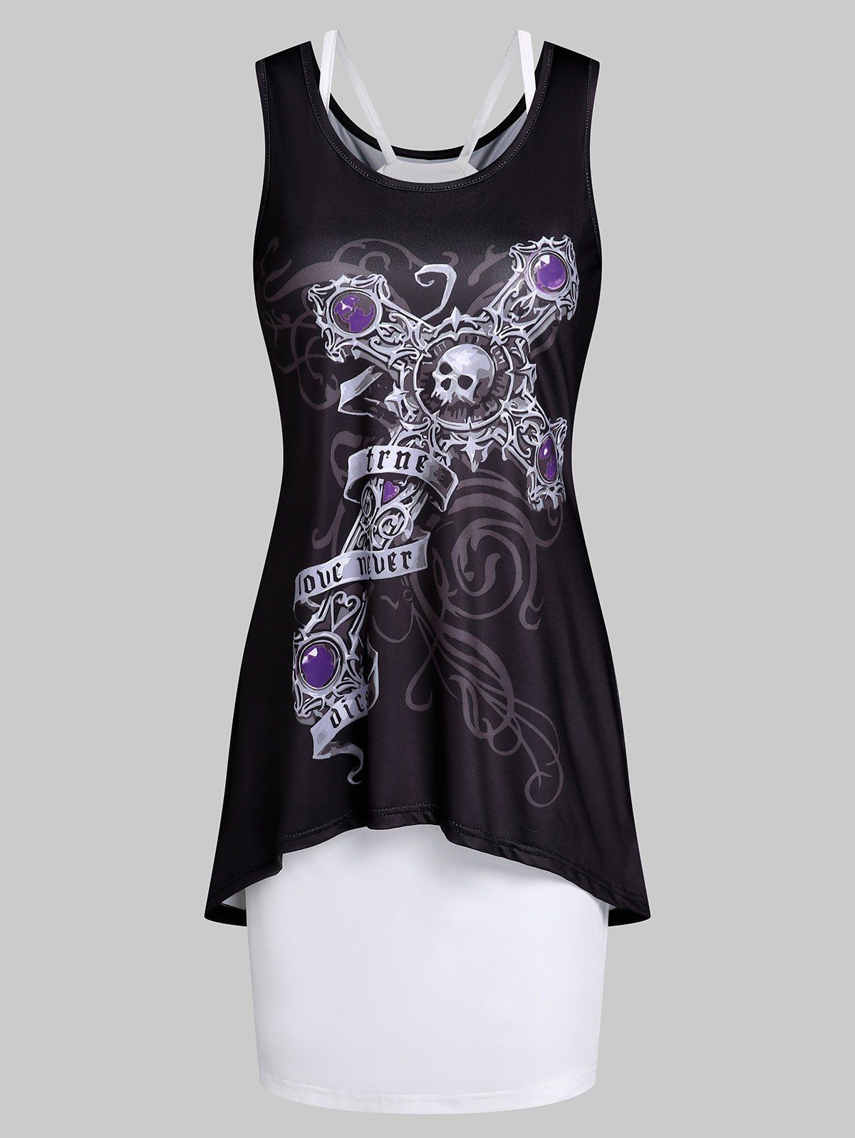 Skull Cross Print Tank Dress And Cami Dress Two Piece Set - BLACK L