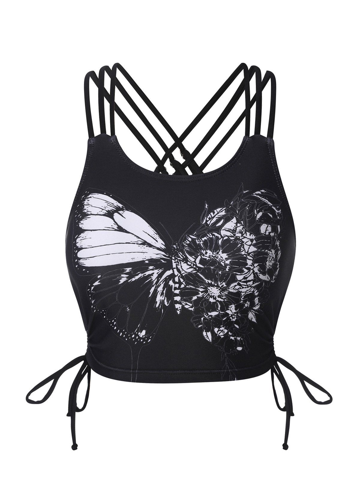 Haut de Bikini Cintré Papillon en Treillis à Bretelle - Noir XL