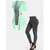 Lace Up Colorblock T-shirt and High Waisted Leggings Outfit - multicolor S