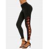Sun Moon Print Contrast Colorblock Tank Top and Lace Up Plaid Pants Outfit - multicolor S