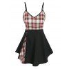 Plaid Skirted Cami Top and Lace Up Capri Leggings Outfit - multicolor S