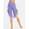 Flower Leaf Lace Overlay Tank Top and Ruffle Lace Panel Crop Pants Outfit - LIGHT PURPLE S