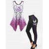 Gothic Flower Skull Lace Asymmetric Tank Top And High Rise Leggings Outfit - multicolor S