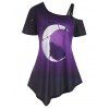 Plus Size Ombre Moon Print Skew Collar Asymmetrical T-shirt - multicolor 2X