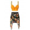 Sunflower Print Underwire Multiway Three Piece Tankini Swimsuit - LIGHT ORANGE M