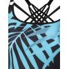 Modest Swimsuit Leaves Print Lattice Strap Tankini Swimwear - BLACK L