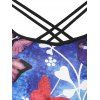Robe Fleurie à Bretelle Croisée Papillon de Grande Taille en Treillis - Bleu 3X