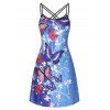 Plus Size Lattice Cross Butterfly Floral Cami Dress - BLUE 5X