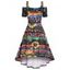 Robe Haute Basse Panneau en Dentelle à Imprimé Tournesol à Epaule Dénudée - multicolor A XL