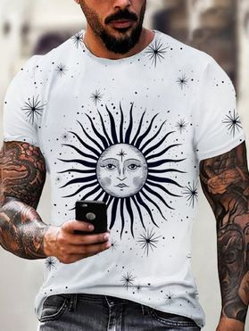 T-shirt Vintage à Imprimé Etoile Soleil et Lune