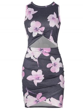 Allover Print Twisted Cutout Bodycon Dress