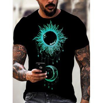 

Moon and Sun Printed Short Sleeve T-shirt, Multicolor