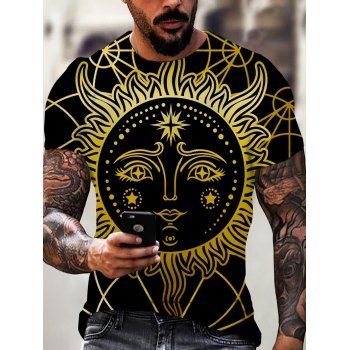 

Vintage Geometric Sun Face Print T-shirt, Multicolor