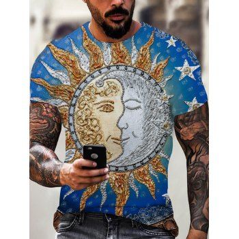 Retro Moon and Sun Printed Ombre T-shirt, Multicolor