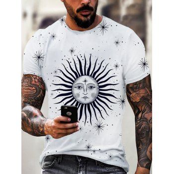 Men T-Shirts Vintage Sun and Star Printed T-shirt Clothing Online L Multicolor