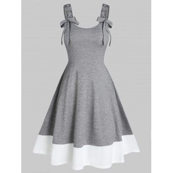 

Lace Up Knot Colorblock Bicolor Dress, Gray