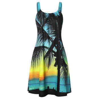 

Palm Tree Sunset Print Hawaii Cami Dress, Multicolor