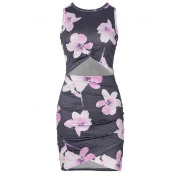 

Allover Print Twisted Cutout Bodycon Dress, Purple