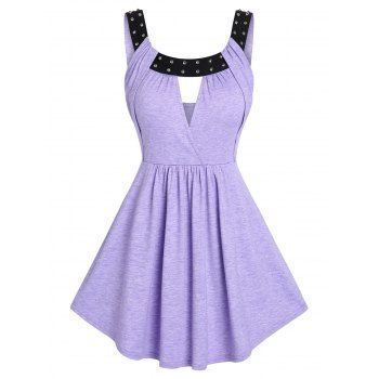 

Space Dye Rivets Cut Out Surplice Tank Top, Light purple