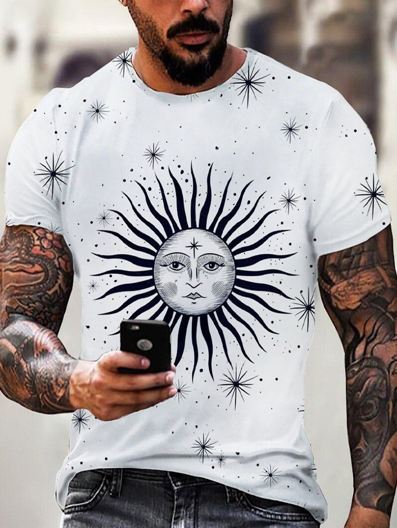 T-shirt Vintage à Imprimé Etoile Soleil et Lune - multicolor 3XL
