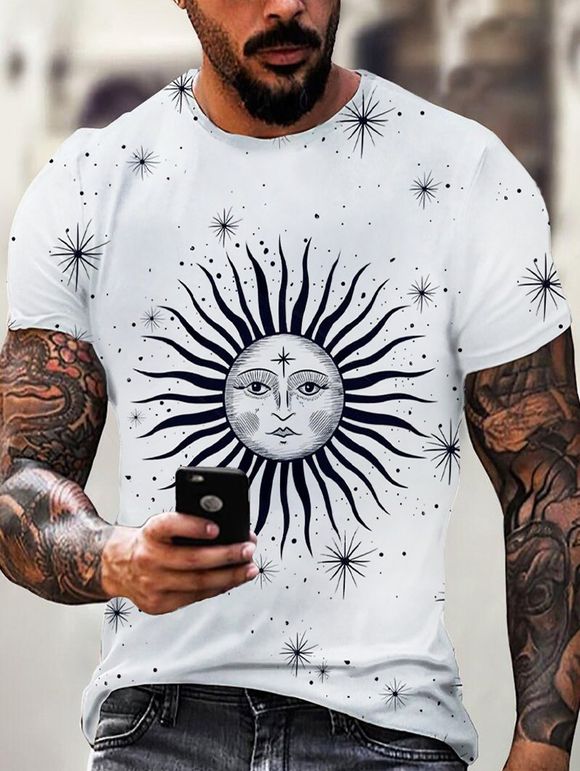 Vintage Sun and Star Printed T-shirt - multicolor M