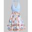 Flower Print Vacation Dress Front Crossover Plunge Mini Dress Lace Up Cutout A Line Combo Dress - LIGHT BLUE XXXL