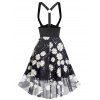 Lace Up Daisy Floral Mesh High Low Suspender Dress - BLACK XXXL