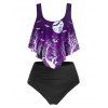 Plus Size Flounce Bat Print Ruched Tankini Swimwear - BLACK 5X