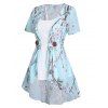 Vacation Chiffon Irregular Allover Peach Blossom Floral Print Blouse and Camisole Set - LIGHT BLUE S