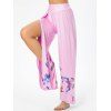 Pantalon Fluide Fendu à Imprimé Papillon à Jambe Large - multicolor L