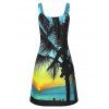 Robe à Bretelle Hawaïen à Imprimé Palmier et Coucher de Soleil de Vacance sans Manches - multicolor XL