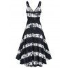 Tie Dye Cinched Tied High Low Midi Cami Dress - BLACK L