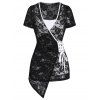 Lace Up Asymmetric Rose Flower Lace Wrap Top And Basic Camisole - BLACK XL