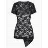 Lace Up Asymmetric Rose Flower Lace Wrap Top And Basic Camisole - BLACK XL