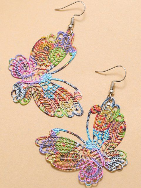 Boucles D'Oreilles Pendantes en Forme de Papillon Couleur Arc-en-Ciel Style Romantique