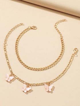 Two Piece Alloy Butterfly Pendants Beach Anklets Set