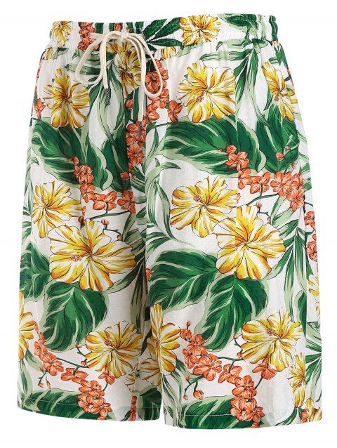 Tropical Floral Leaves Print Vacation Board Shorts