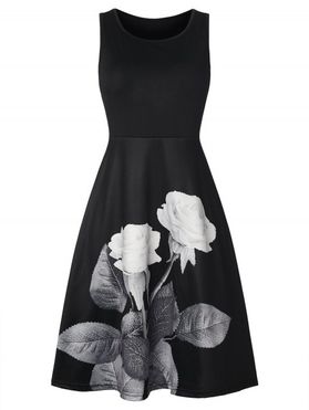 Floral Print Mini Dress Sleeveless Casual High Waist A Line Tank Dress