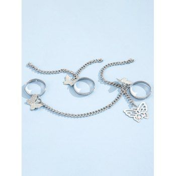 

2 Pieces Butterfly Chain Charm Rings Set, Silver