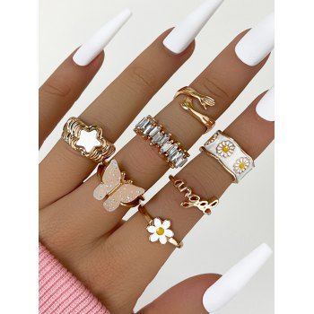 Women's Fashion 7 Pcs Sweet Daisy Butterfly Star Rhinestone Alloy Ring Set Jewelry Online Golden