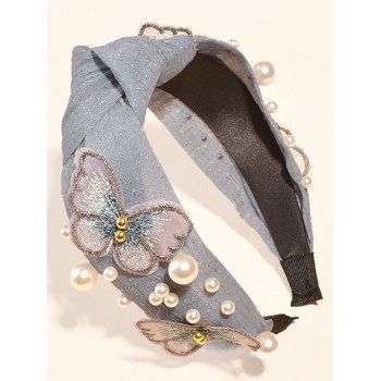

Vintage Artificial Pearl Butterfly Wide Hair Band, Light blue