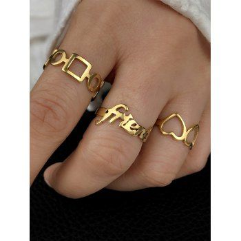 

3 Pcs Gothic Retro Heart Hollow Out Ring Set, Golden