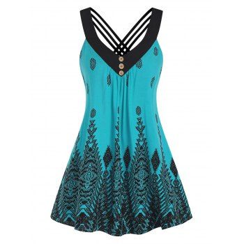 

Straps Criss Cross Printed Tunic Tank Top, Green
