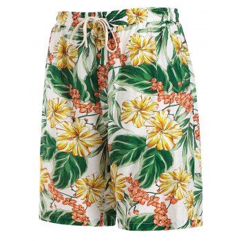 

Tropical Floral Leaves Print Vacation Board Shorts, Multicolor a