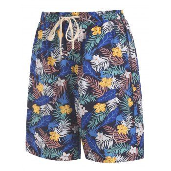 

Tropical Floral Leaf Print Hawaii Board Shorts, Multicolor a