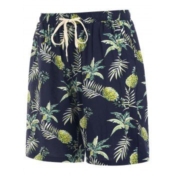 

Tropical Leaf Pineapple Print Vacation Board Shorts, Blue